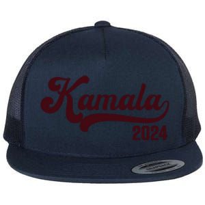 Vote Kamala Harris 2024 Retro Varsity Cardinal Red Flat Bill Trucker Hat