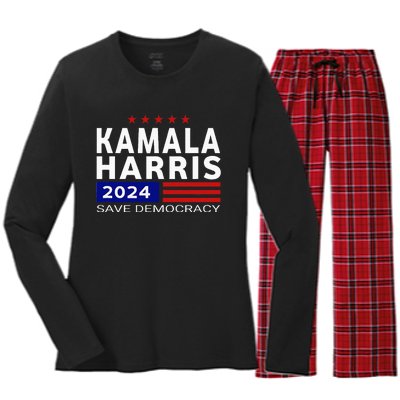 Vote Kamala Harris For Presidential Election 2024 Democratic Women's Long Sleeve Flannel Pajama Set 