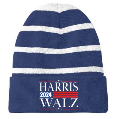 Vote Kamala Harris Tim Walz 2024 Election Striped Beanie with Solid Band