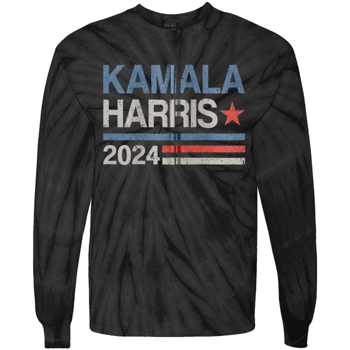 Vintage Kamala Harris 2024 For President Election Campaign Tie-Dye Long Sleeve Shirt