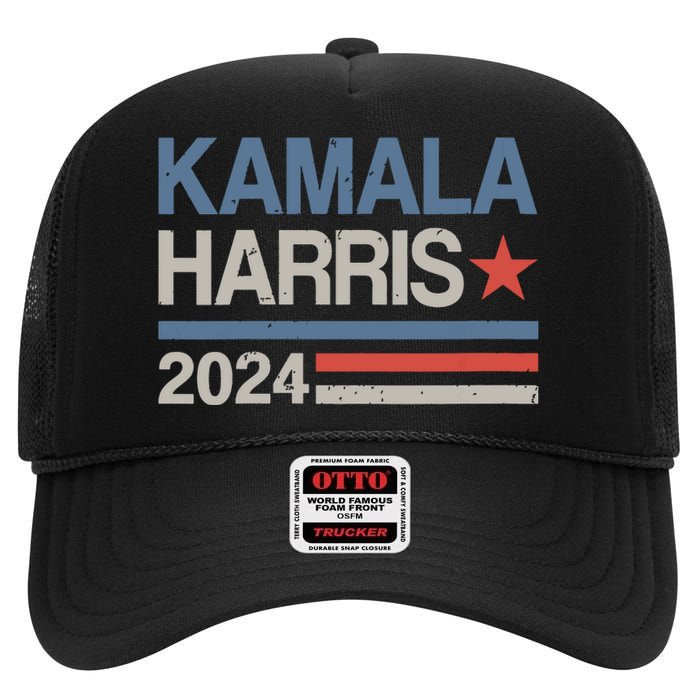 Vintage Kamala Harris 2024 For President Election Campaign High Crown Mesh Back Trucker Hat