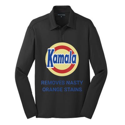 Vote Kamala Harris 2024 Removes Nasty Orange Stains Funny Silk Touch Performance Long Sleeve Polo