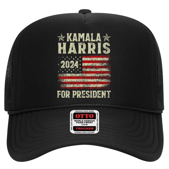 Vintage Kamala Harris 2024 For President Election Campaign High Crown Mesh Back Trucker Hat