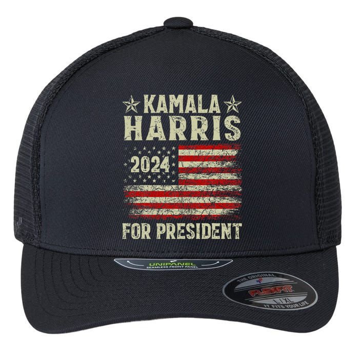 Vintage Kamala Harris 2024 For President Election Campaign Flexfit Unipanel Trucker Cap