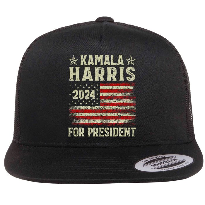 Vintage Kamala Harris 2024 For President Election Campaign Flat Bill Trucker Hat