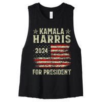 Vintage Kamala Harris 2024 For President Election Campaign Women's Racerback Cropped Tank