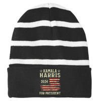 Vintage Kamala Harris 2024 For President Election Campaign Striped Beanie with Solid Band