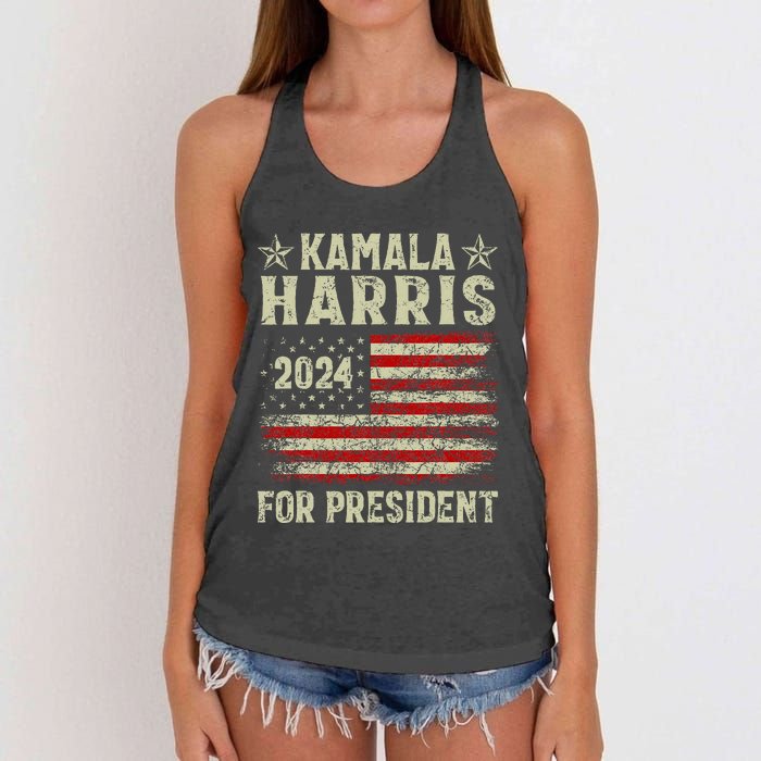 Vintage Kamala Harris 2024 For President Election Campaign Women's Knotted Racerback Tank