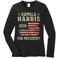 Vintage Kamala Harris 2024 For President Election Campaign Ladies Long Sleeve Shirt