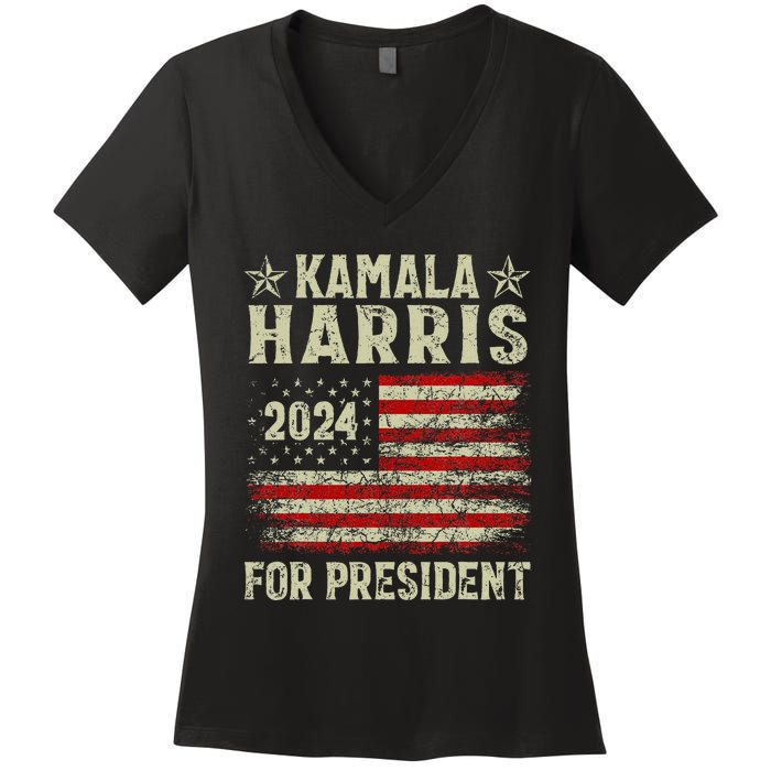 Vintage Kamala Harris 2024 For President Election Campaign Women's V-Neck T-Shirt