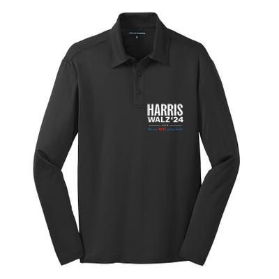 Vote Kamala Harris & Tim Walz 24 We Are Not Going Back Silk Touch Performance Long Sleeve Polo