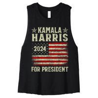 Vintage Kamala Harris 2024 For President Election Campaign Women's Racerback Cropped Tank