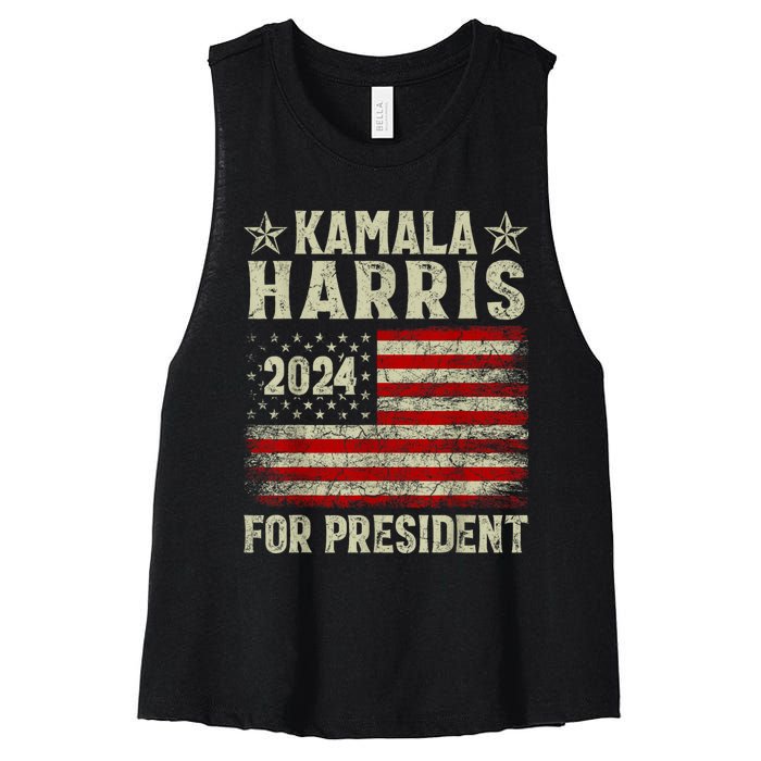 Vintage Kamala Harris 2024 For President Election Campaign Women's Racerback Cropped Tank