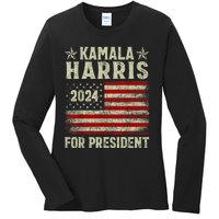 Vintage Kamala Harris 2024 For President Election Campaign Ladies Long Sleeve Shirt