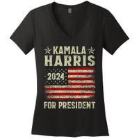 Vintage Kamala Harris 2024 For President Election Campaign Women's V-Neck T-Shirt