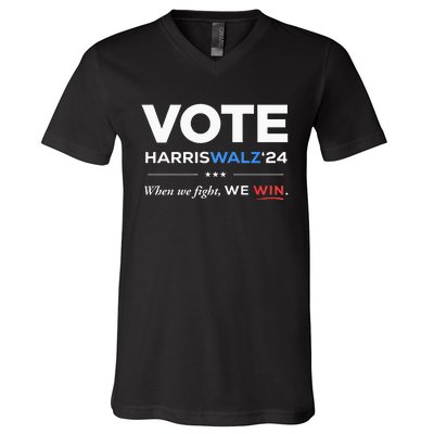 Vote Kamala Harris & Tim Walz 24 When We Fight We Win V-Neck T-Shirt