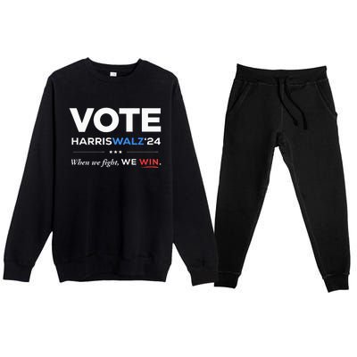 Vote Kamala Harris & Tim Walz 24 When We Fight We Win Premium Crewneck Sweatsuit Set