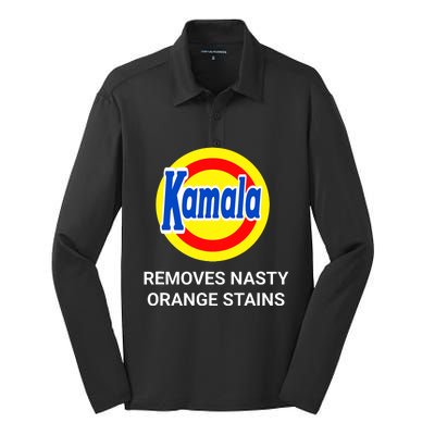 Vote Kamala Harris 2024 Removes Nasty Orange Stains Funny Silk Touch Performance Long Sleeve Polo