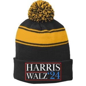 Vote Kamala Harris Tim Walz 2024 Election Stripe Pom Pom Beanie