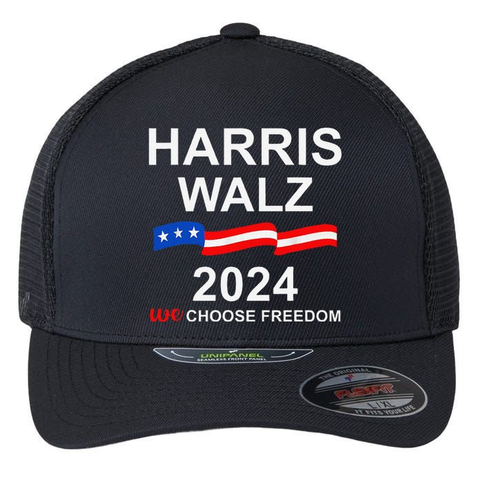 Vote Kamala Harris Tim Walz 2024 President We Choose Freedom Flexfit Unipanel Trucker Cap