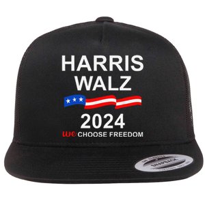 Vote Kamala Harris Tim Walz 2024 President We Choose Freedom Flat Bill Trucker Hat