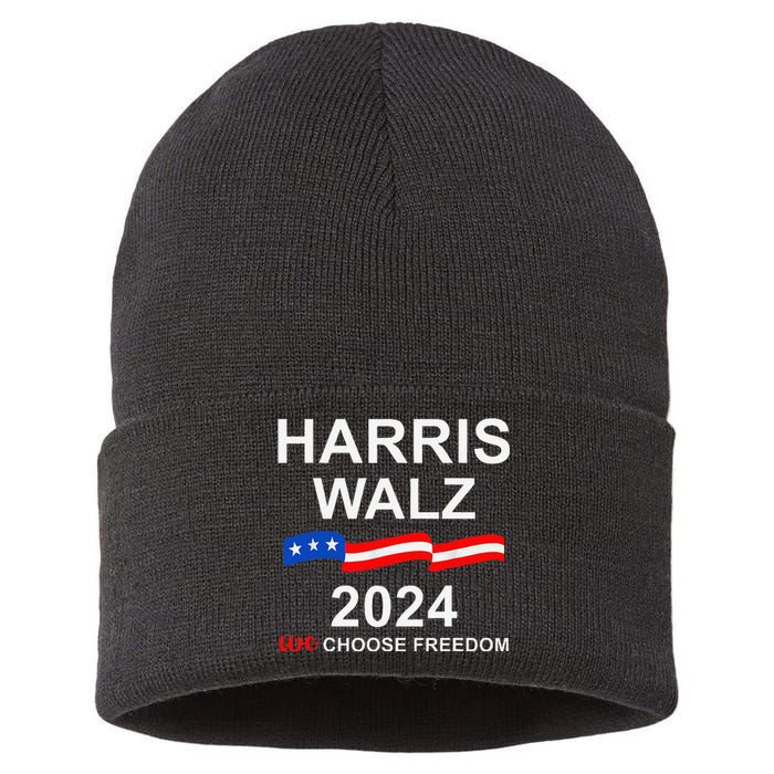 Vote Kamala Harris Tim Walz 2024 President We Choose Freedom Sustainable Knit Beanie