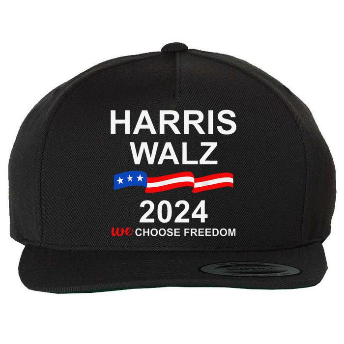 Vote Kamala Harris Tim Walz 2024 President We Choose Freedom Wool Snapback Cap