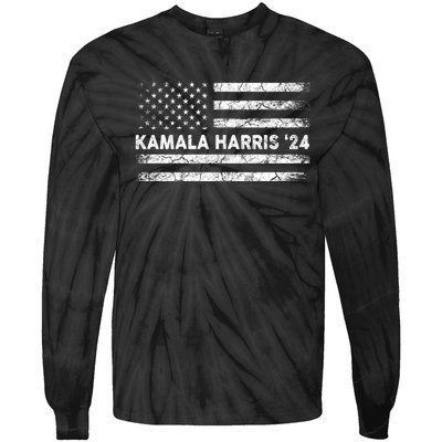 Vintage Kamala Harris 2024 For President Election Campaign Tie-Dye Long Sleeve Shirt