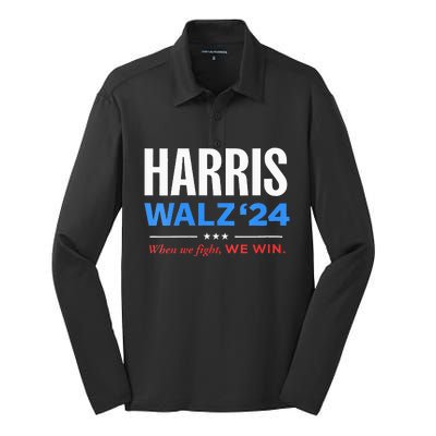 Vote Kamala Harris & Tim Walz 24 When We Fight We Win Silk Touch Performance Long Sleeve Polo