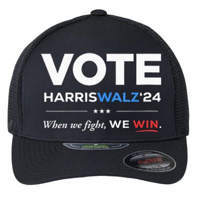 Vote Kamala Harris & Tim Walz 24 When We Fight We Win Flexfit Unipanel Trucker Cap