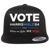 Vote Kamala Harris & Tim Walz 24 When We Fight We Win Flat Bill Trucker Hat