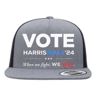 Vote Kamala Harris & Tim Walz 24 When We Fight We Win Flat Bill Trucker Hat