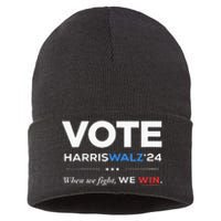 Vote Kamala Harris & Tim Walz 24 When We Fight We Win Sustainable Knit Beanie