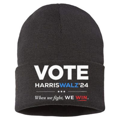 Vote Kamala Harris & Tim Walz 24 When We Fight We Win Sustainable Knit Beanie