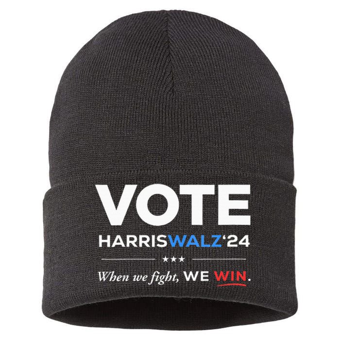 Vote Kamala Harris & Tim Walz 24 When We Fight We Win Sustainable Knit Beanie