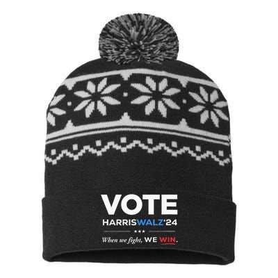 Vote Kamala Harris & Tim Walz 24 When We Fight We Win USA-Made Snowflake Beanie