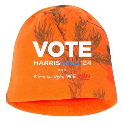 Vote Kamala Harris & Tim Walz 24 When We Fight We Win Kati - Camo Knit Beanie