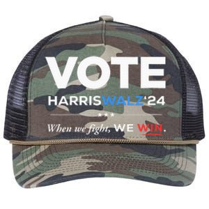 Vote Kamala Harris & Tim Walz 24 When We Fight We Win Retro Rope Trucker Hat Cap