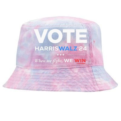 Vote Kamala Harris & Tim Walz 24 When We Fight We Win Tie-Dyed Bucket Hat