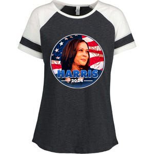 Vote Kamala Harris 2024 Election Emblem Enza Ladies Jersey Colorblock Tee