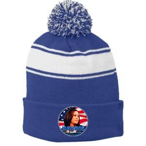 Vote Kamala Harris 2024 Election Emblem Stripe Pom Pom Beanie