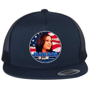 Vote Kamala Harris 2024 Election Emblem Flat Bill Trucker Hat