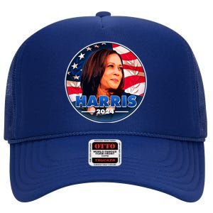 Vote Kamala Harris 2024 Election Emblem High Crown Mesh Back Trucker Hat