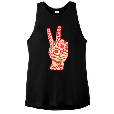 Vintage Kamala Harris 2024 For President Campaign Peace Sign Ladies PosiCharge Tri-Blend Wicking Tank