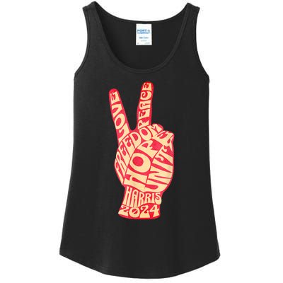 Vintage Kamala Harris 2024 For President Campaign Peace Sign Ladies Essential Tank