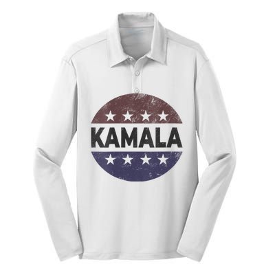 Vintage Kamala Harris 2024 For President Election Campaign Vneck Silk Touch Performance Long Sleeve Polo