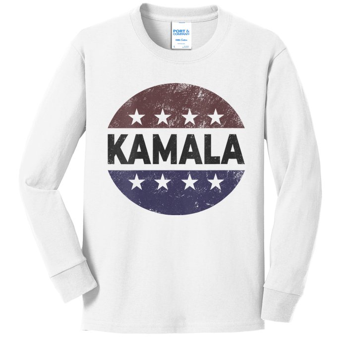 Vintage Kamala Harris 2024 For President Election Campaign Vneck Kids Long Sleeve Shirt