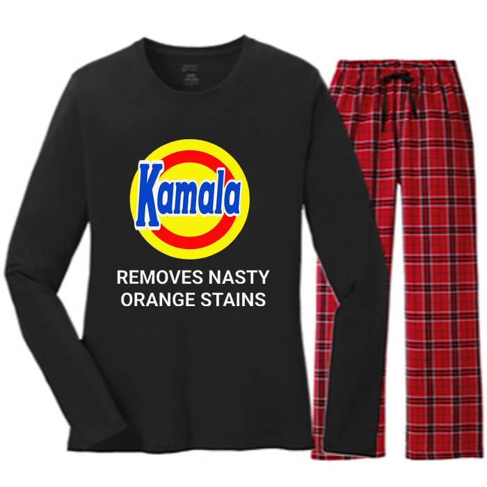 Vote Kamala Harris 2024 Removes Nasty Orange Stains Women's Long Sleeve Flannel Pajama Set 