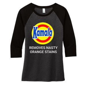 Vote Kamala Harris 2024 Removes Nasty Orange Stains Women's Tri-Blend 3/4-Sleeve Raglan Shirt