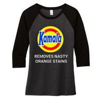 Vote Kamala Harris 2024 Removes Nasty Orange Stains Women's Tri-Blend 3/4-Sleeve Raglan Shirt